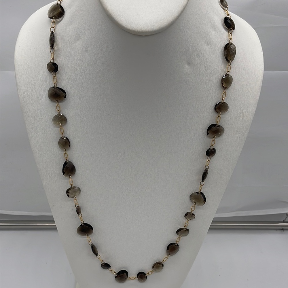 14K Gold Elegant Brown Quartz Necklace